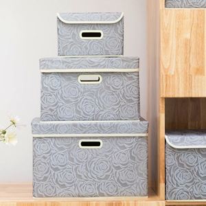 Collapsible Storage Boxes with Lids Fabric Decorative Storage <b>Bins</b> Cubes Organizer Containers Baskets with Cover Handles - Product Image 5