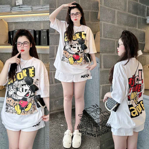 Abito Casual <span class=keywords><strong>donna</strong></span> primavera ed estate stile coreano ampia tuta sportiva a maniche corte Set due pezzi t-shirt Shorts - Product Image 1
