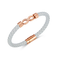 Mode Acier Inoxydable Fermoir Magnétique Bracelet Infini Symbole 8 Double Tissé Bracelet En Cuir Tressé Bracelet pour Hommes Femmes