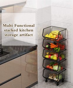 Oneup — <span class=keywords><strong>panier</strong></span> de rangement de cuisine en métal, à 4 niveaux, empilables, pour fruits et légumes, étagère avec <span class=keywords><strong>roulettes</strong></span> détachables - Product Image 5