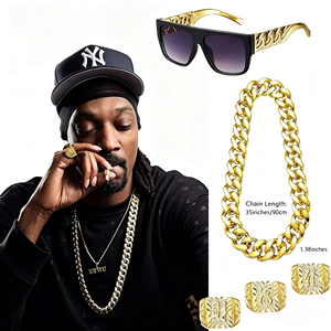 Disfraz de Hip Hop de los 90, Collar con Monedas Doradas, Gafas de Sol, Sombrero de Pescador, Gorra Snapback, Disfraz de <span class=keywords><strong>Rapero</strong></span> para Halloween, <span class=keywords><strong>Disfraces</strong></span> de TV y Cine - Product Image 2