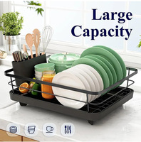 Égouttoir à vaisselle moderne et écologique pour comptoir de cuisine avec système de drainage intelligent, porte-couverts amovible et structure en fer