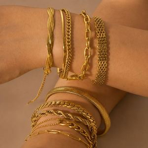 Chunky Fashion Personalized Luxury Stainless Steel 18 K Gold Plated Geometric Trendy Women's <b>Stacked</b> <b>Bracelets</b> Bangles - Product Image 5