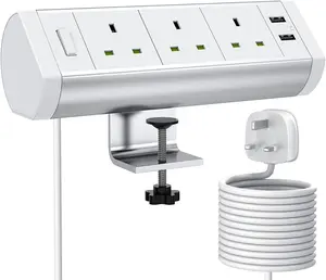 Customized White Power Strip Socket Extension with Switch Desktop Edge Mount Power Extension for Home Office Standing Desk