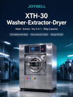 Laveuse-essoreuse-sécheuse électrique XTH en acier inoxydable 30 kg entièrement automatique 3 en 1 pour petite blanchisserie d'hôtel