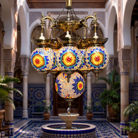 Lampe suspendue en mosaïque turque artisanale Marrakech 6 Globes, lustre marocain pour la décoration de la maison