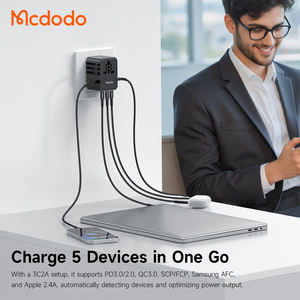 Mcddo 327 45w अंतर्राष्ट्रीय यात्रा चार्जर 3 USB-C + 2 usb + ac ppd3.0 pps sfc2.0 naon केबल के साथ फास्ट चार्जिंग - Product Image 5
