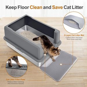 Cross-border High Fence Stainless Steel Litter <b>Box</b> Top-in Leak-proof Sand Detachable Easy-to-clean Oversized Square Pet <b>cat</b> - Product Image 3