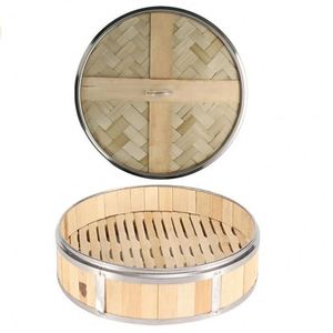 Cuiseur vapeur en bambou à 2 niveaux Machine à <span class=keywords><strong>couscous</strong></span> 3 en 1 Marmite à gaz à main 28cm Acier tissé Vapeurs 15cm - Product Image 5
