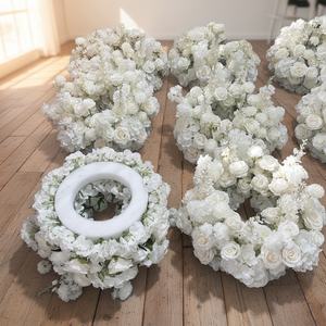 Couronne de fleurs artificielles blanches en forme de cercle pour base de chandelier, centre de table floral pour mariage, <span class=keywords><strong>décoration</strong></span> de table, vente chaude 2026 - Product Image 1