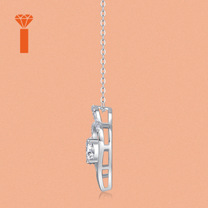 Nouveau Design Collier en Argent Luxe Cœur Entrelacé Double, Moissanite Centrale Sertie à Griffes, Cadre Cœur Demi-Pavé, Cadeau Romantique - Product Image 4