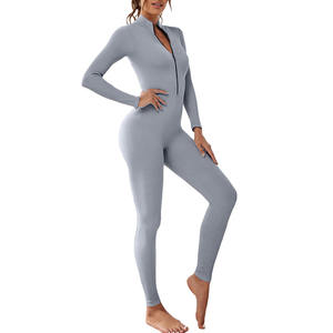 Mono de yoga para mujer al por mayor, de manga larga, con cremallera, ajustado, sexy, estilo urbano, informal, deportivo - Product Image 1