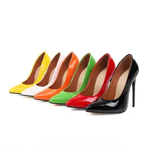 All-Match Sepatu Hak Tinggi Tipis Sepatu PU Wanita Hijau Merah Kuning Sepatu Hak Wanita Sepatu Pesta Kantor Pernikahan Ukuran Besar 45 48