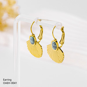 Orecchini Circolari Trendy da Donna in Acciaio Inossidabile Placcato Oro 14K con Pietra Naturale, Ecologici e Anallergici, con Filo Intrecciato - Product Image 4