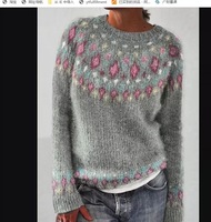 Pull en mohair color block pour femme, motif géométrique, col rond, style coréen, tricoté à la machine, vente en gros