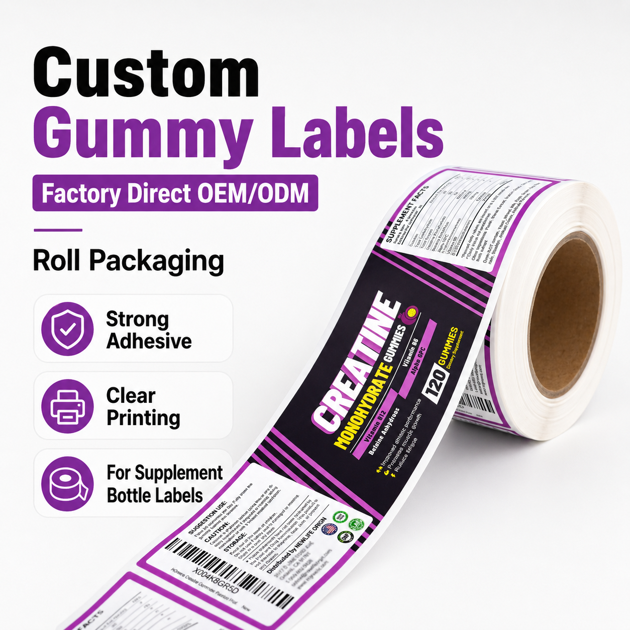 Custom Cortisol Support Supplement Bottle Labels Ashwagandha Magnesium Lemon Balm Packaging Sticker Rolls With Facts Barcode