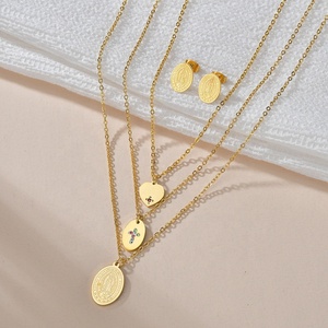 2025 Religiosa María 18K Chapado en oro Collar de acero inoxidable Pendientes Conjunto de joyería Conjuntos de moda para mujer - Product Image 1