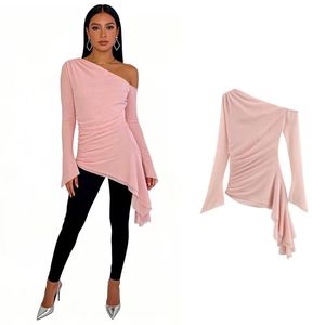 Camiseta de un solo hombro para mujer, estilo sexy y elegante, ajustada, con diseño irregular, estilo urbano, transpirable, de color liso, talla L - Product Image 1
