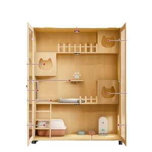 Villa pour chat rectangulaire moderne en bois massif, personnalisable, avec fermeture à poussoir, meuble de maison pour chat, niche intérieure pour chat - Product Image 5