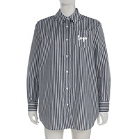 OEM personnalisé automne décontracté chemisier en coton à manches longues boutonné rose rayé petit ami chemises surdimensionnées pour les femmes avec poche latérale