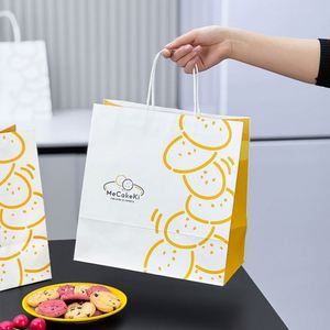 Custom Eco-Friendly Disposable <b>Biodegradable</b> Recyclable Kraft <b>Paper</b> Bag Flat Handles Offset Printing for Bakery Dessert Cookies - Product Image 4