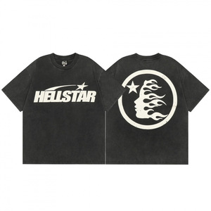Camiseta de algodón de manga corta estilo retro americano para hombre, holgada, lavada, 250g, estampada, para comercio transfronterizo. - Product Image 1