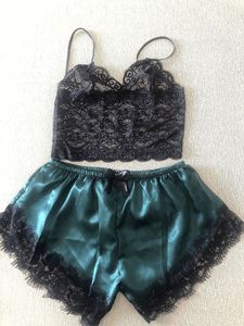 Lencería Sexy para mujer, 2 uds., Sujetador de encaje de tentación transparente, pantalones cortos de satén, ropa interior erótica, ropa de dormir suave y madura - Product Image 6