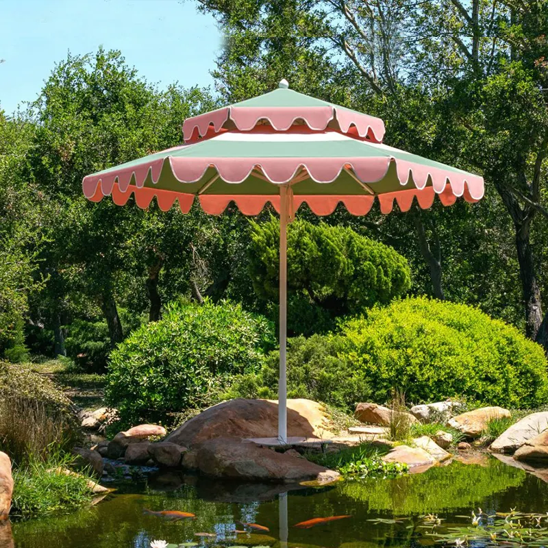 Vintage sombrilla de jardin açık havuz güneş gölge bahçe şemsiyesi büyük 8.5ft püsküllü 2 katmanlı saçak veranda plaj şemsiye