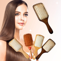 Peigne en bambou et brosse à cheveux noire avec logo personnalisé Ensemble d'outils de massage pour thérapie du bois naturel Ensemble de soins capillaires en bois simple