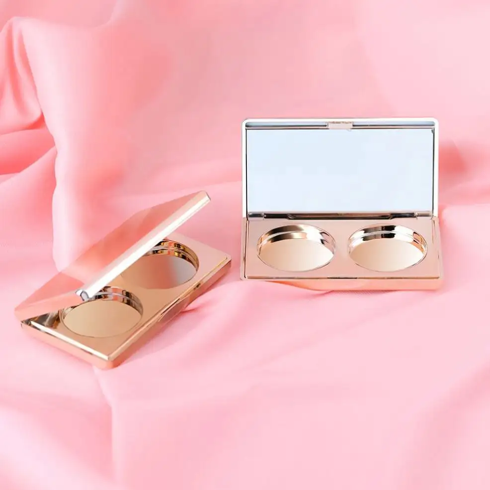 Schlussverkauf Rosa Gold metallisiert Kunststoff-Lidschatten Lidschatten-Hülle Make-up-Palette Lidschatten leeres Augenbrauenetui mit Spiegel