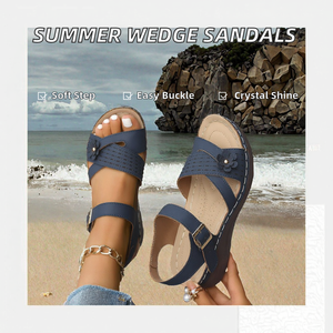 Sandales compensées à bout ouvert pour femmes, mode automne, hiver, printemps, été, avec amorti, bande élastique en cristal, style graffiti peint - Product Image 2