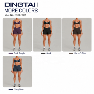 Completo Sportivo Due Pezzi con Cut-out e Halter per Donna, Reggiseno Color Block e Shorts con Schiena a V da 4 Pollici per <span class=keywords><strong>Palestra</strong></span>, Yoga e Allenamento - Product Image 5