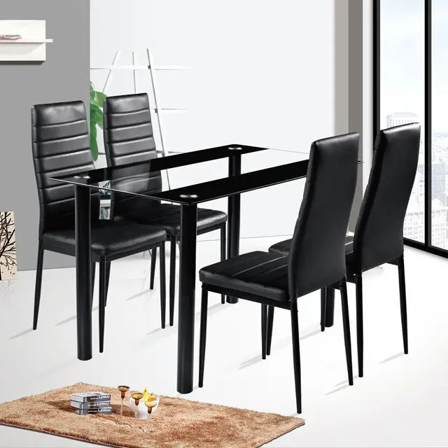 Modern dining room Furniture Glass Kitchen Dining Dinette Top 6 Person Dining Table and Chairs Set