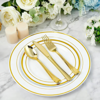 Assiettes en plastique jetables élégantes à bord doré, tendance 2026 - Décoration et fournitures pour mariages, anniversaires et banquets