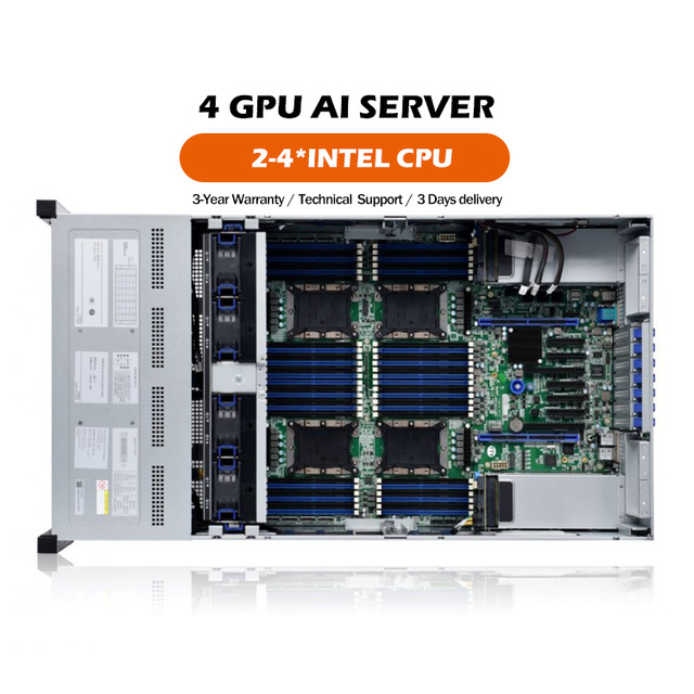 OEM Intel Xeon 5100/6100/8100 Processors Artificial Intelligence GPU Server Deepseek ChatGPT AI Inference 4 GPU Rack Server