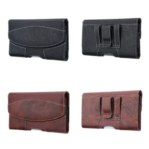 Universal Genuine Leather Hybrid Nylon Horizontal Belt Clip Holster Cell Phone Carrying Pouch For Samsung For iPhone 14 13 12 11