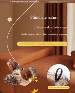 ของเล่นนกกระจอกขนนุ่มน่ารักแบบชาร์จไฟได้ กระพือปีกได้ เสียงนกร้องเหมือนจริง กระตุ้นด้วยการสัมผัส ช่วยให้แมวออกกำลังกาย - Product Image 3