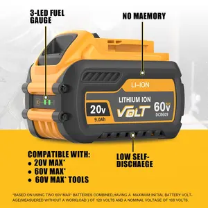 Prezzo competitivo batteria di ricambio switchover 20v 9ah 60v 3ah batteria agli ioni di litio per Dewalt XR utensili elettrici DCB606 DCB609