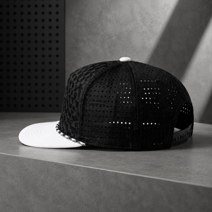 Elite Black <b>White</b> Laser Vent Snapback <b>Flat</b> Bill <b>Cap</b> Breathable Performance Sports Hat Adjustable Streetwear Unisex - Product Image 5