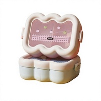 Boîte à bento en forme de nuage mignon, PP, 3 compartiments avec fourchette et cuillère, fermeture à clip, fenêtre transparente, boîte à lunch pour enfants pour la rentrée scolaire