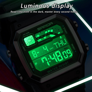SANDA 6196 Montre numérique multifonctionnelle tendance et élégante pour étudiants, étanche, lumineuse, avec compte à rebours et alarme - Product Image 2