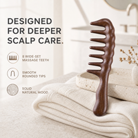 Peigne Gua Sha en bois de santal naturel personnalisé avec logo, à dents larges, masseur de cuir chevelu, outils de massage des méridiens pour la tête, les cheveux et le corps, OEM
