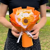 Cadeau d'anniversaire pour petite amie, prêt à offrir, fleurs en fil tricoté, bouquet de fleurs au crochet fait main, vente en gros