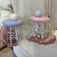 Taza de Vidrio con Diseño de Dibujos Animados, Linda y Hermosa, de Alto Valor Estético, Ecológica, Resistente al Calor, Taza de Agua para el Hogar, Estilo Inglés Creativo