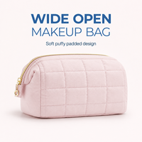 Trousse de Toilette/Maquillage Grande Capacité en Polyester Matelassé Souple à Fermeture Éclair avec Logo Personnalisé – Idéale pour les Voyages