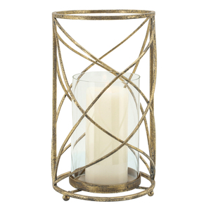 Porte-bougie décoratif en métal pour bougie pilier, pour centre de table, hauteur 10 pouces, finition dorée - Product Image 2