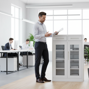 Armoire de classement métallique moderne Tengle à 2 tiroirs verrouillables et réglables avec serrure à clé pour usage domestique, bureau et commercial - Product Image 1