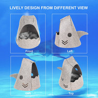 Grotte pliable en forme de requin pour chat, lit en feutre, maisons pour chats, chiots, lapins