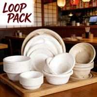 Assiettes et bols jetables biodégradables en bagasse, écologiques, en fibre de canne à sucre, blanc, impression personnalisée disponible avec couvercle