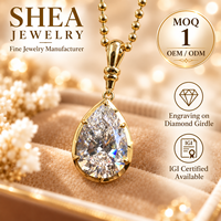 Pendentif Collier en Or Jaune Massif 10K/14K/18K avec Diamant de Laboratoire Taille Poire 0.5-3CT, Monture à Griffes Personnalisée, Certifié IGI VS VVS